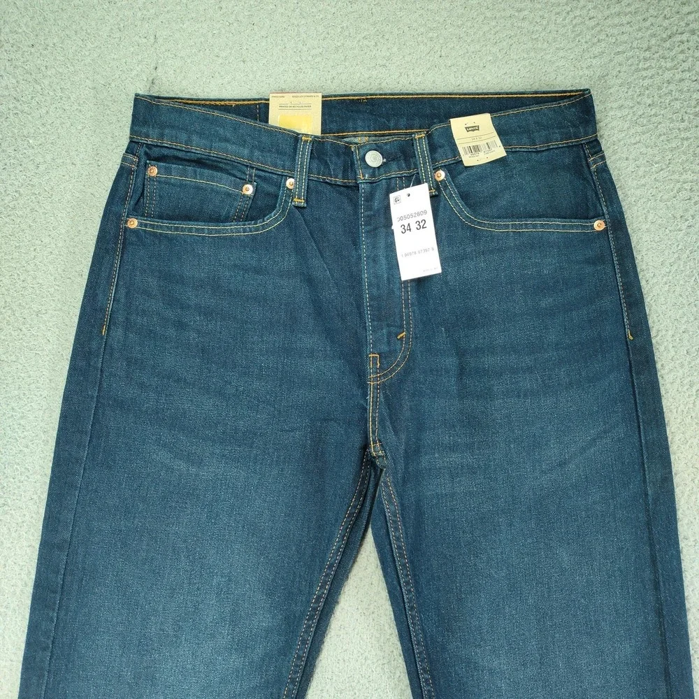 Levi's 505 Jeans Mens 34x32 Blue Medium Wash Straight Leg Zip Fly Stretch New